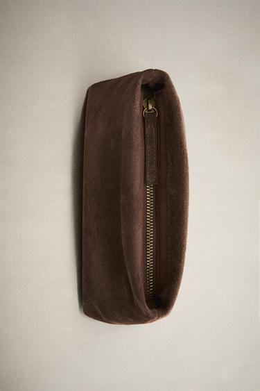 SMALL SPLIT LEATHER WASH BAG - Chocolate Brown by Zara - Image 5