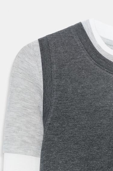 T-SHIRT EFFET TRIPLE - Gris chiné de Zara - Image 6