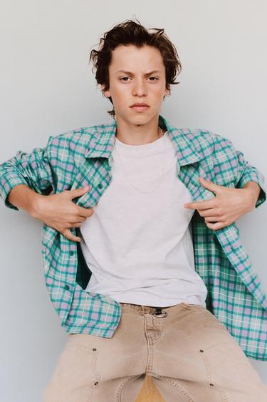 CAMISA ESTAMPADA XADREZ - Verde-médio da Zara