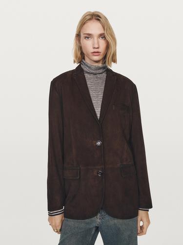 Blazer en cuir effet daim - Marron de Zara