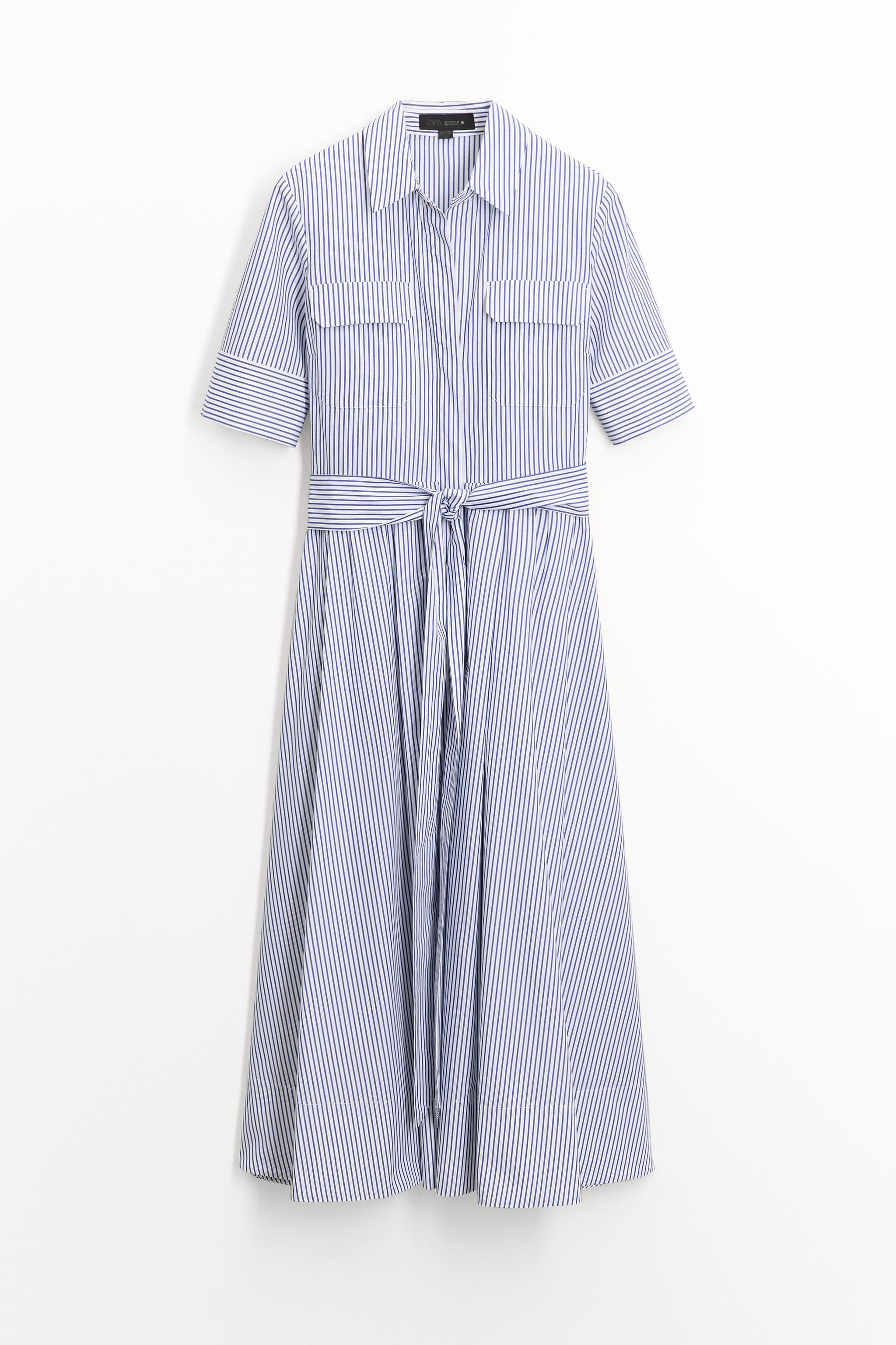 STRIPED POPLIN DRESS ZW COLLECTION - White / Navy | ZARA