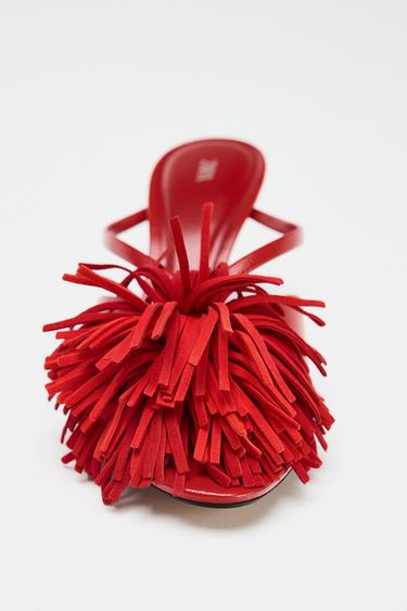 FRINGED HIGH-HEEL SANDALS - Coral Red by Zara - Image 4
