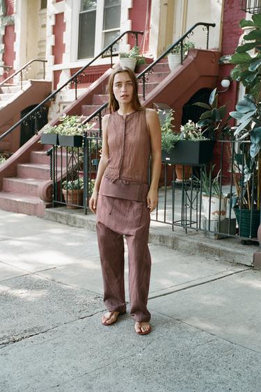 PANTALÓN CINTURA VUELTA - Marrón de Zara - Imagen 0