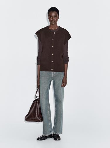 Zara Knit vest with golden buttons - Chocolate