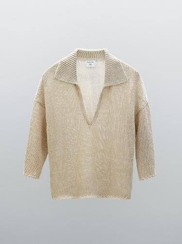 Zara Polo sweater with open collar - STUDIO - Light beige