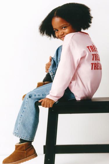 T-SHIRT MED TEKST- OG BLOMSTERPRINT - rød fra Zara