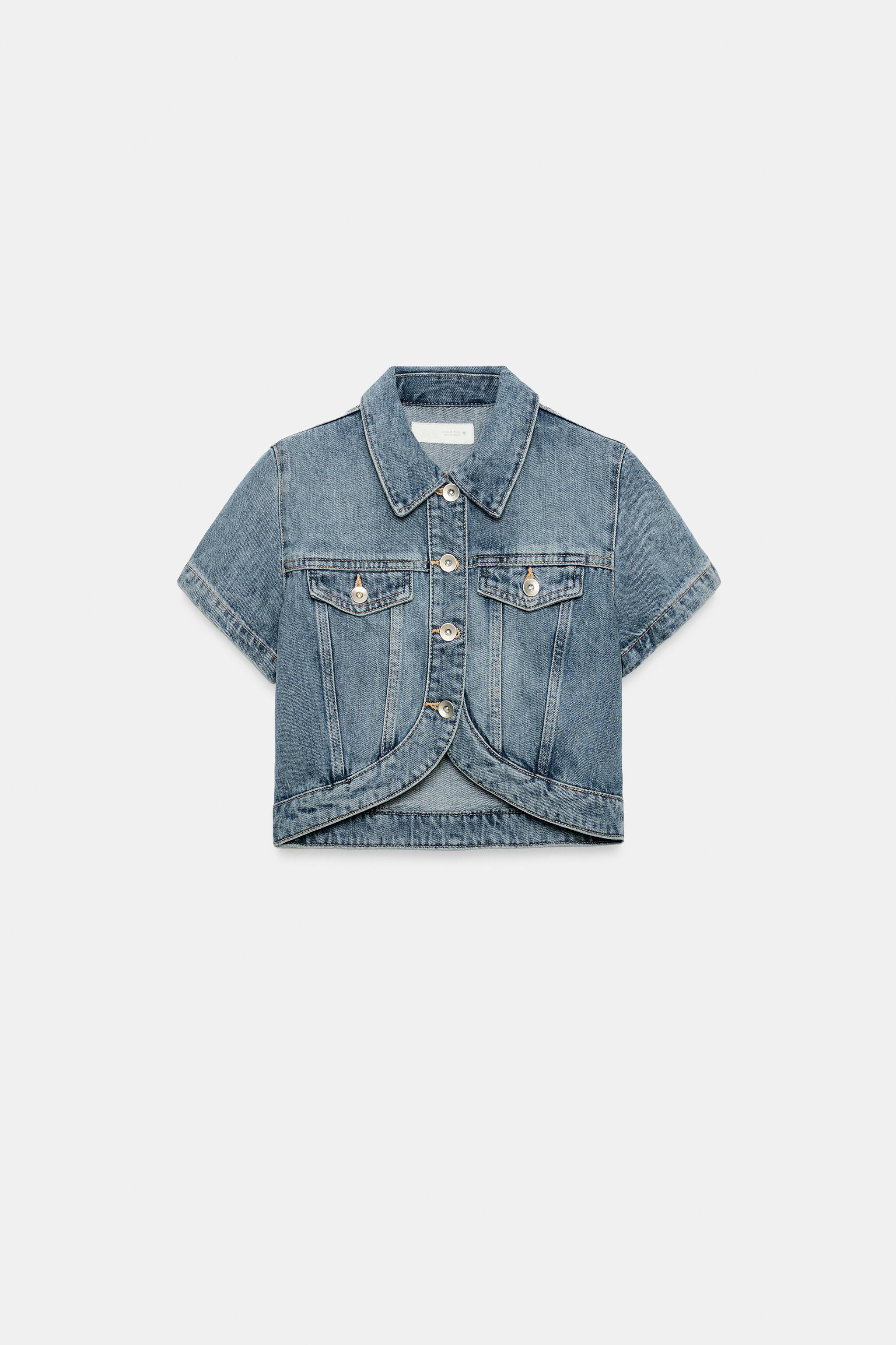 TRF ASYMMETRIC DENIM CROPPED SHIRT