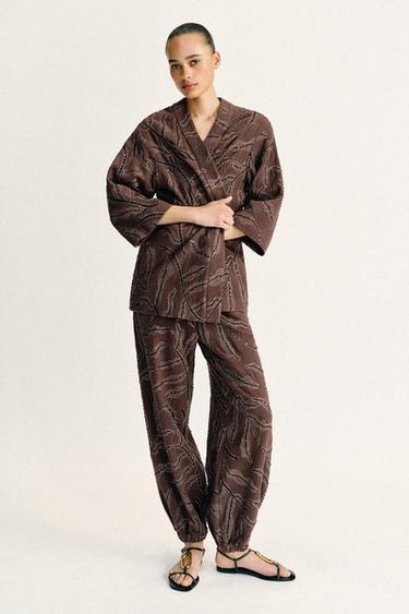 KIMONO PAILLETTES FIL MÉTALLISÉ - Marron de Zara - Image 3