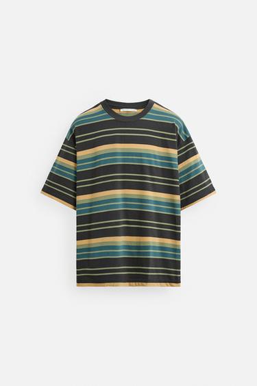 STRIPED JACQUARD T-SHIRT - Dark brown by Zara