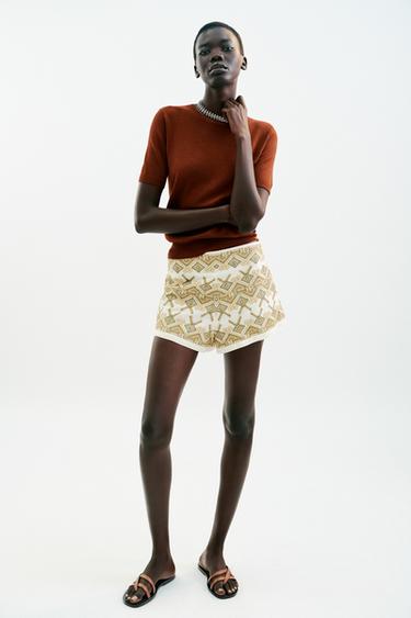 EMBROIDERED MIRROR BERMUDA SHORTS - ecru/khaki by Zara - Image 0