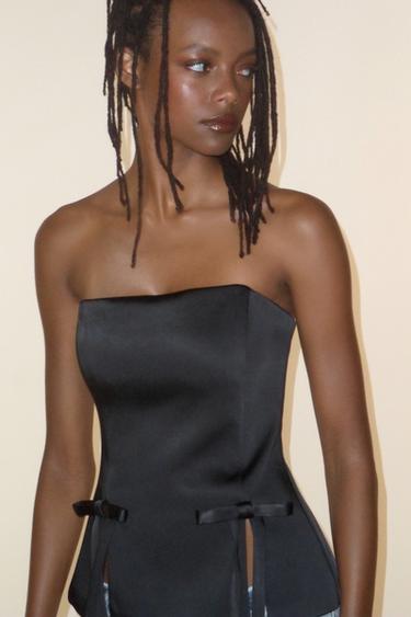 TOP TOMARA QUE CAIA ACETINADO COM LAÇOS - Preto da Zara