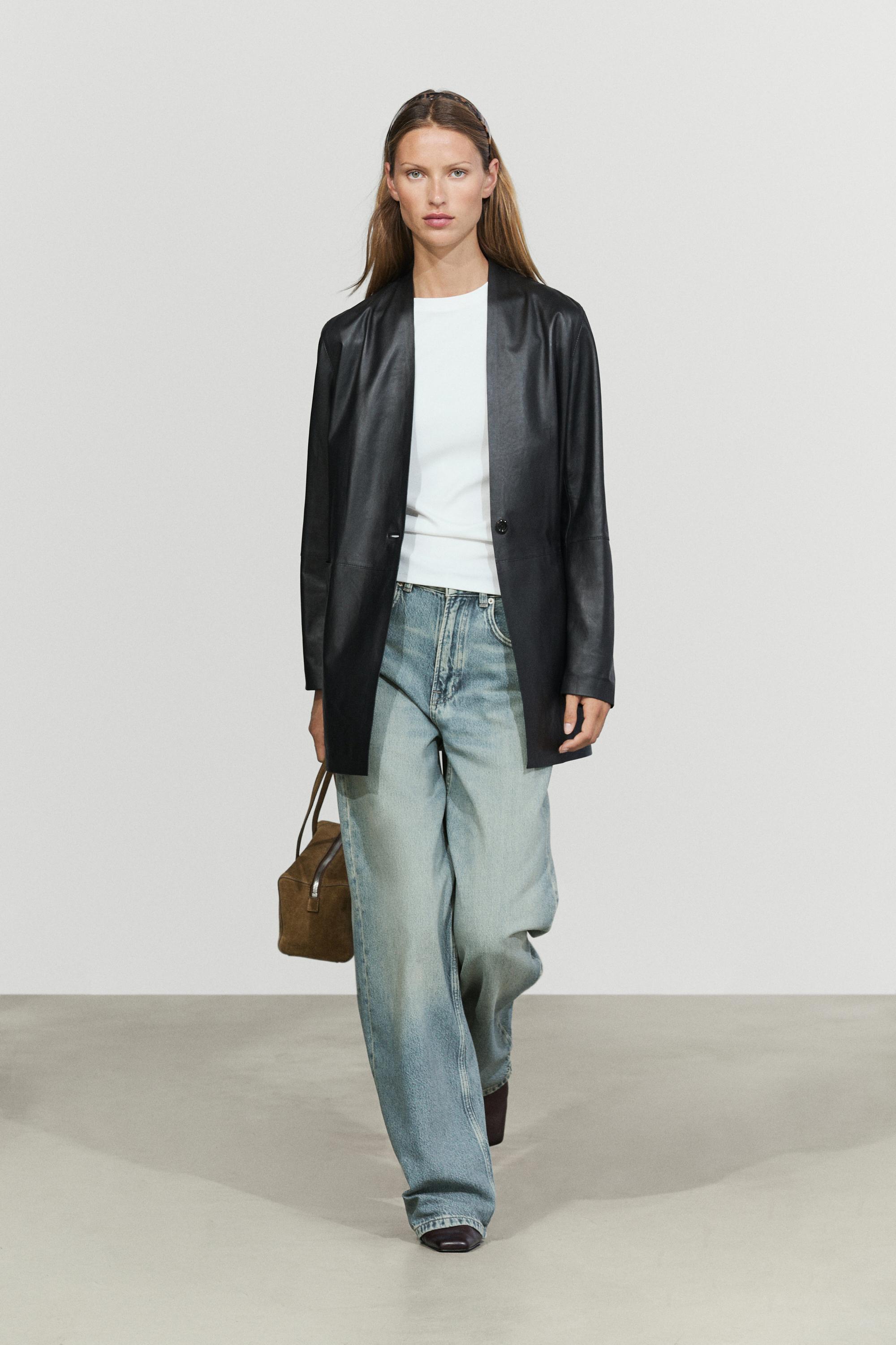 Single-button 100% nappa leather blazer