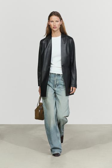 Zara Single-button 100% nappa leather blazer - Black - Image 0