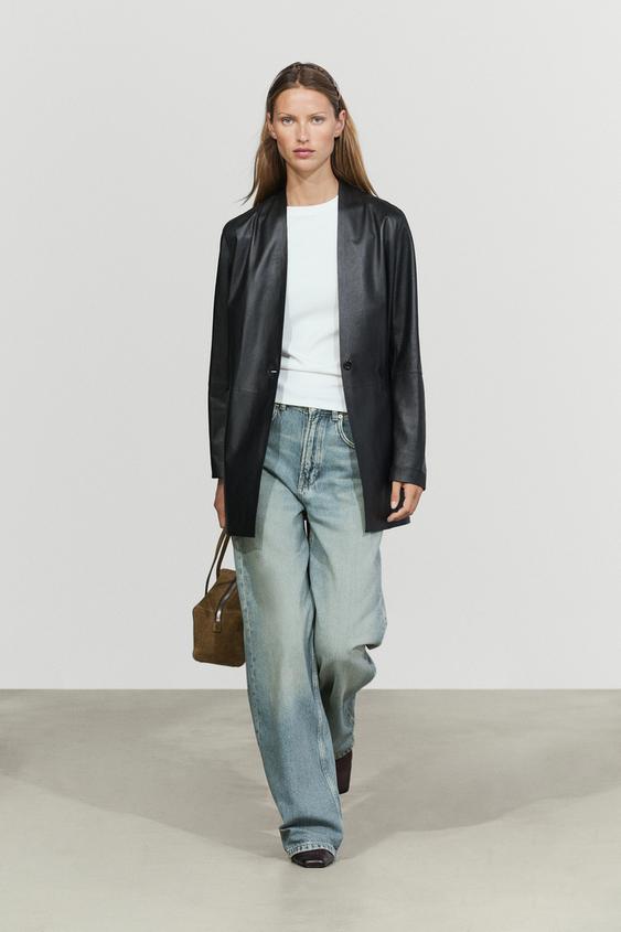 Zara Single-button 100% nappa leather blazer - Black - Image 0