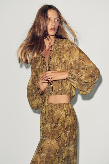 PRINTED TOP WITH TIES - Greens by Zara - Image 2