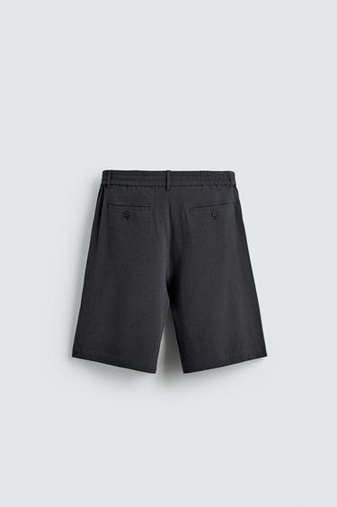 IRREGULAR TEXTURE PLEATED BERMUDA SHORTS - Dark grey by Zara - Image 6