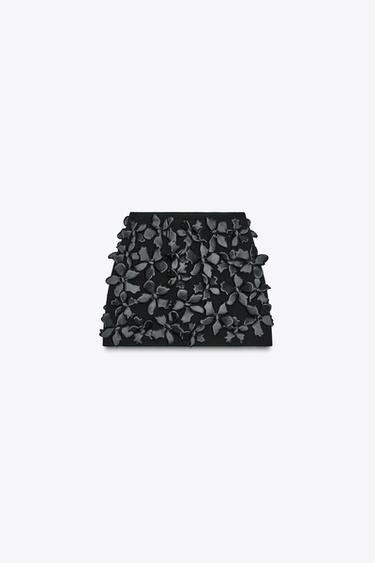 MINI-JUPE EN MAILLE STRUCTURE FLEURS - Noir de Zara - Image 3