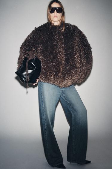 ПАЛЬТО ИЗ ИСКУССТВЕННОГО МЕХА — ZW COLLECTION — СЕРОВАТО-КОРИЧНЕВЫЙ от Zara