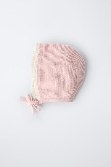 CONTRAST LACE KNIT BONNET - Pastel pink by Zara - Image 3