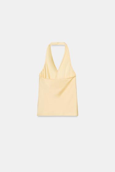 SATIN HALTER TOP - Yellow by Zara