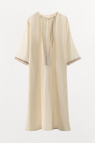 LIMITED EDITION CONTRAST LINEN BLEND KAFTAN - Oyster-white by Zara