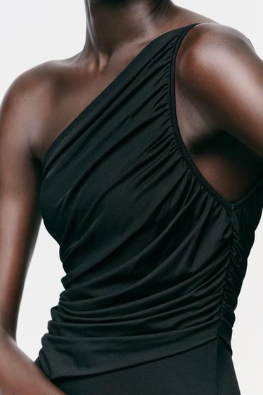 DRAPED ASYMMETRIC BODYSUIT - Black by Zara