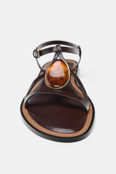 Zara SANDALS WITH METALLIC APPLIQUÉ - Brown
