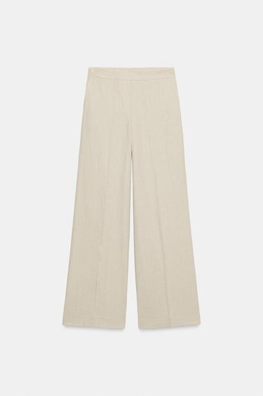 LINEN STRAIGHT TROUSERS - Light beige by Zara
