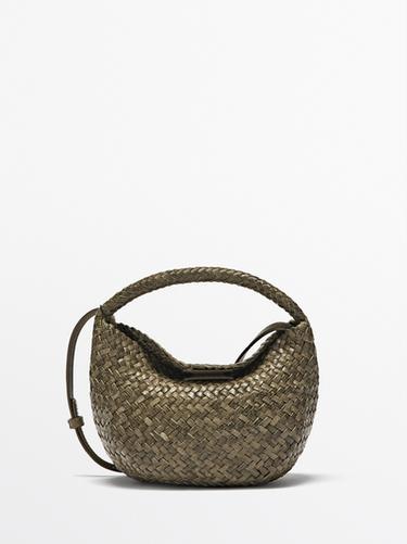 Zara Nappa leather braided mini bag - Khaki - Image 0