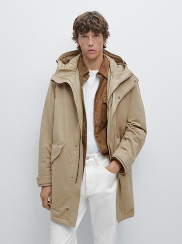 Parka tissu déperlant toucher pêche - Beige de Zara