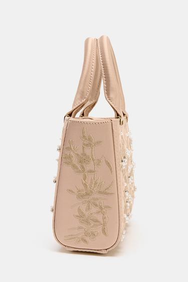 Zara EMBROIDERED STRUCTURED HANDBAG - Pink