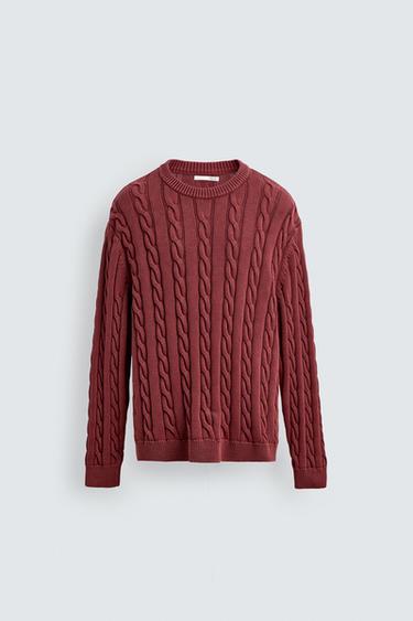 JERSEY LAVADO TRENZAS - Rojo medio de Zara