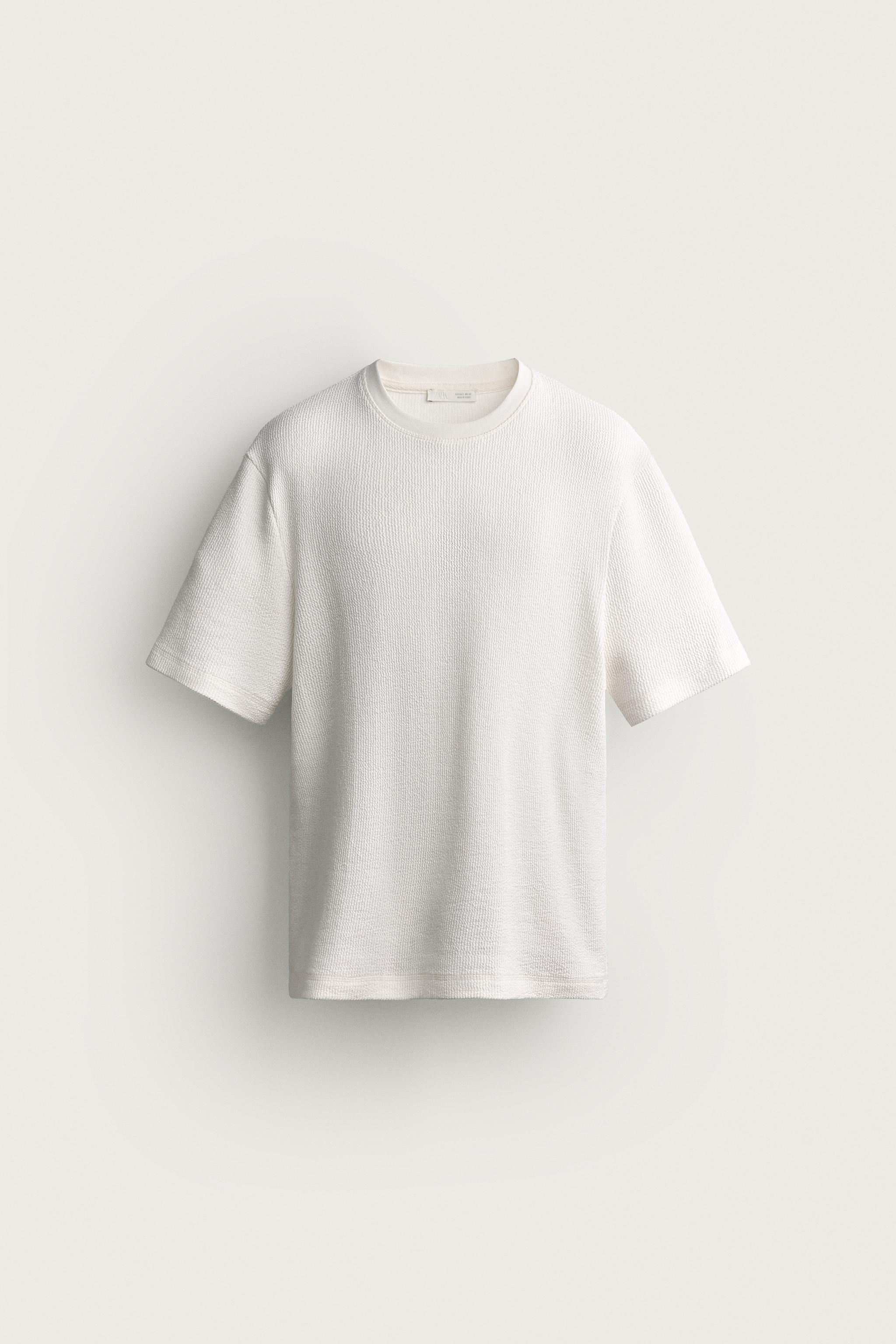 SEERSUCKER REGULAR FIT T-SHIRT — Oyster-white