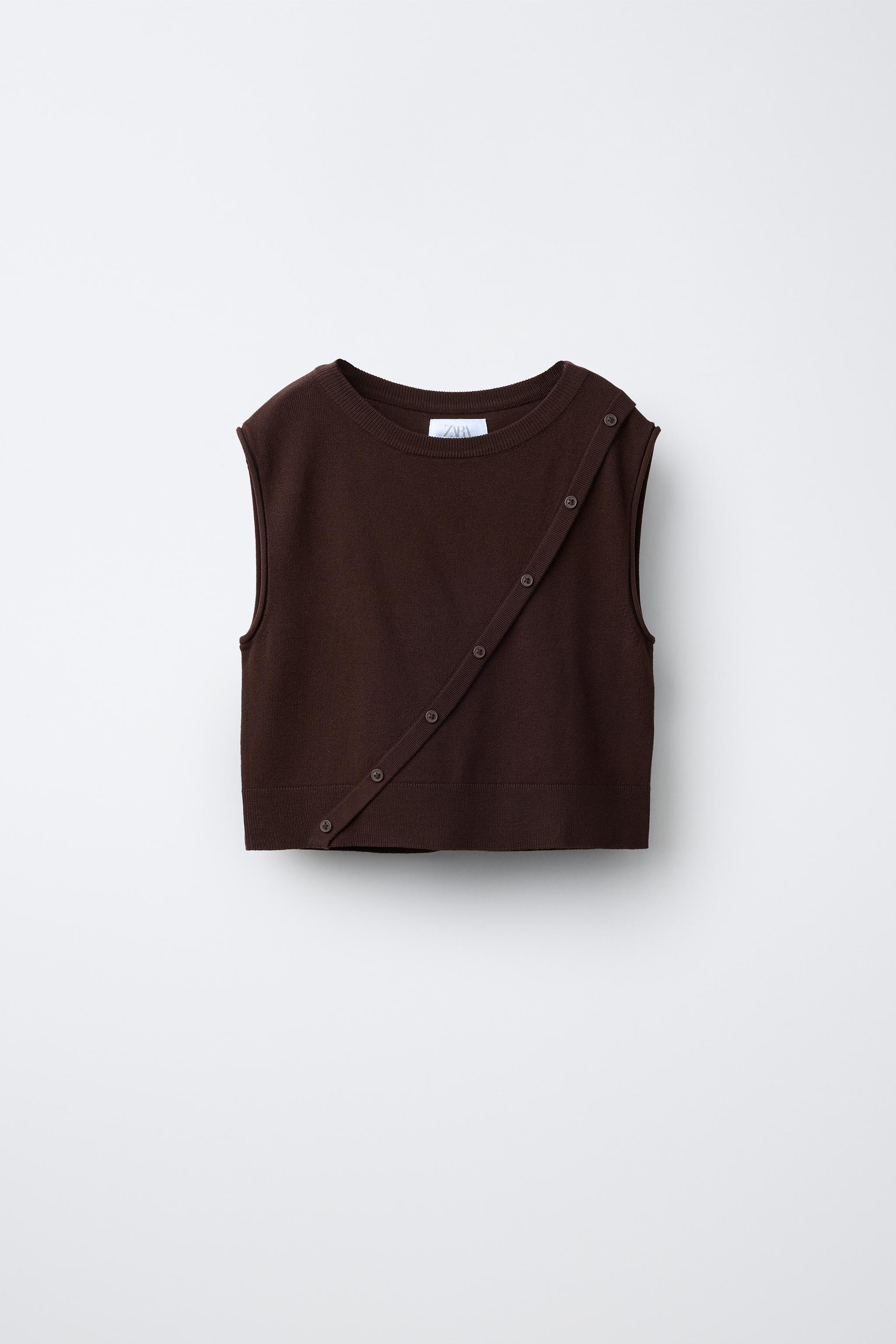 TOP DE TRICÔ COM BOTÕES - Marrom | ZARA Brasil