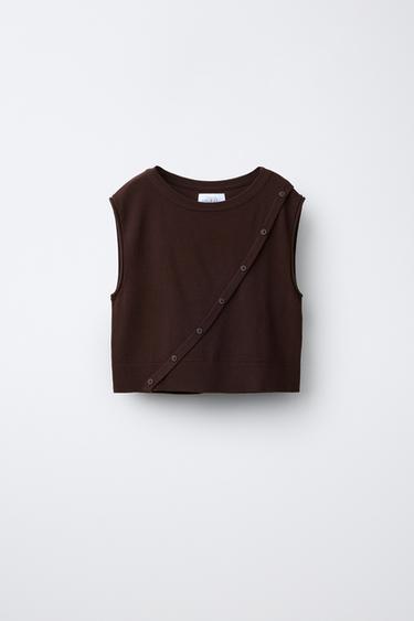 KNIT TOP WITH BUTTONS - Brown by Zara - Image 0