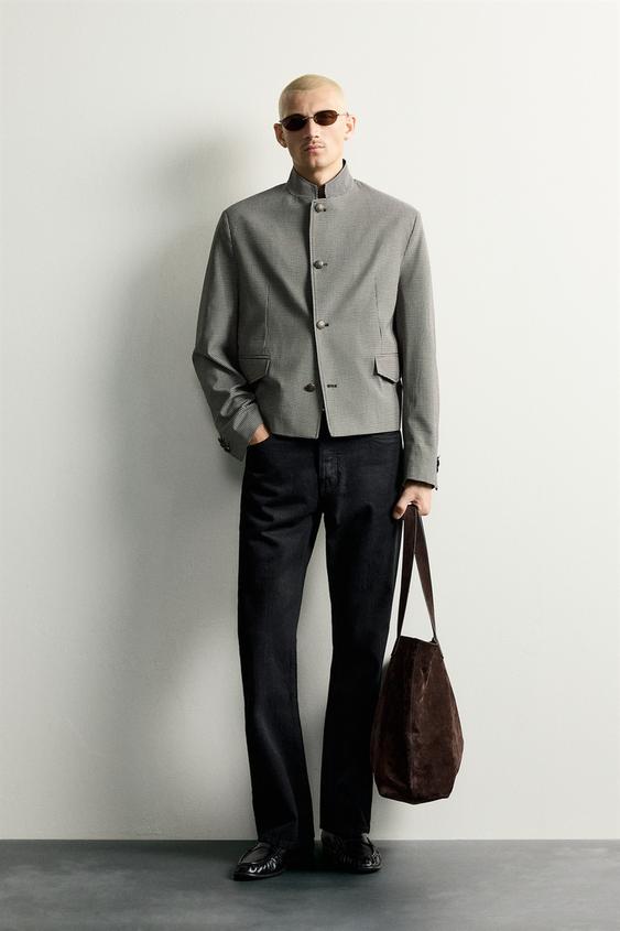 CROPPED FIT CHECK BLAZER - Sand / Black by Zara - Image 0