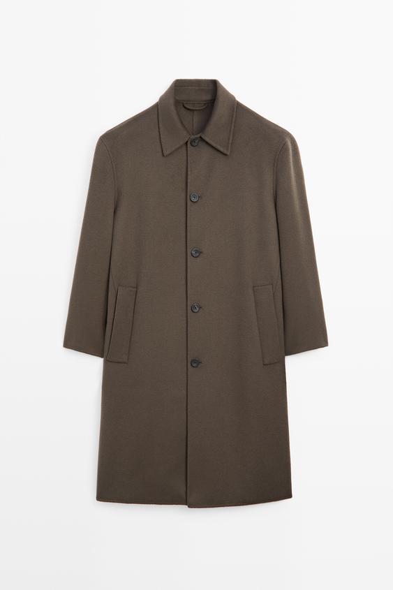 Zara Long wool blend coat - Dark khaki - Image 0