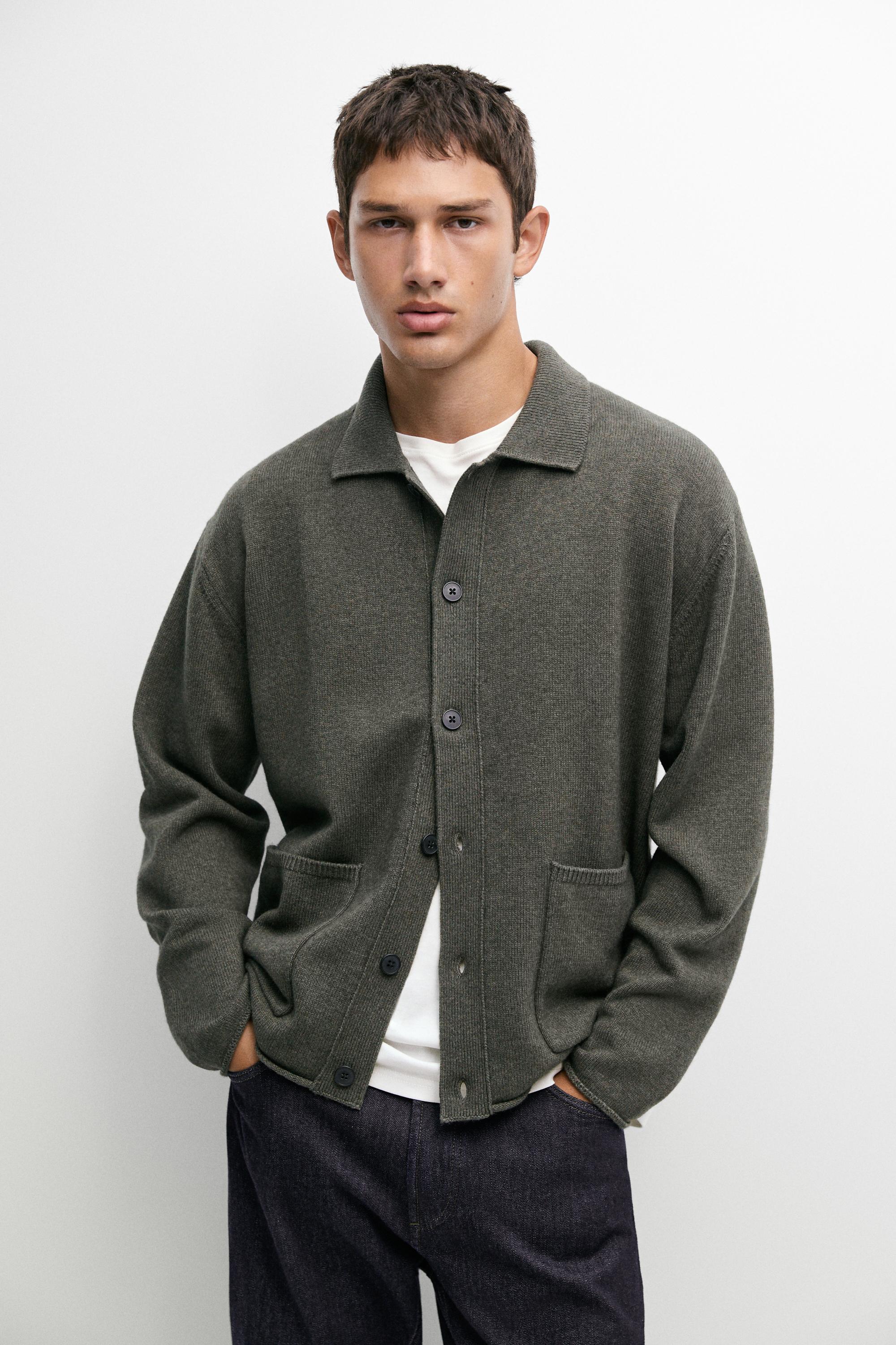 Cardigan en maille à col polo laine mélangée