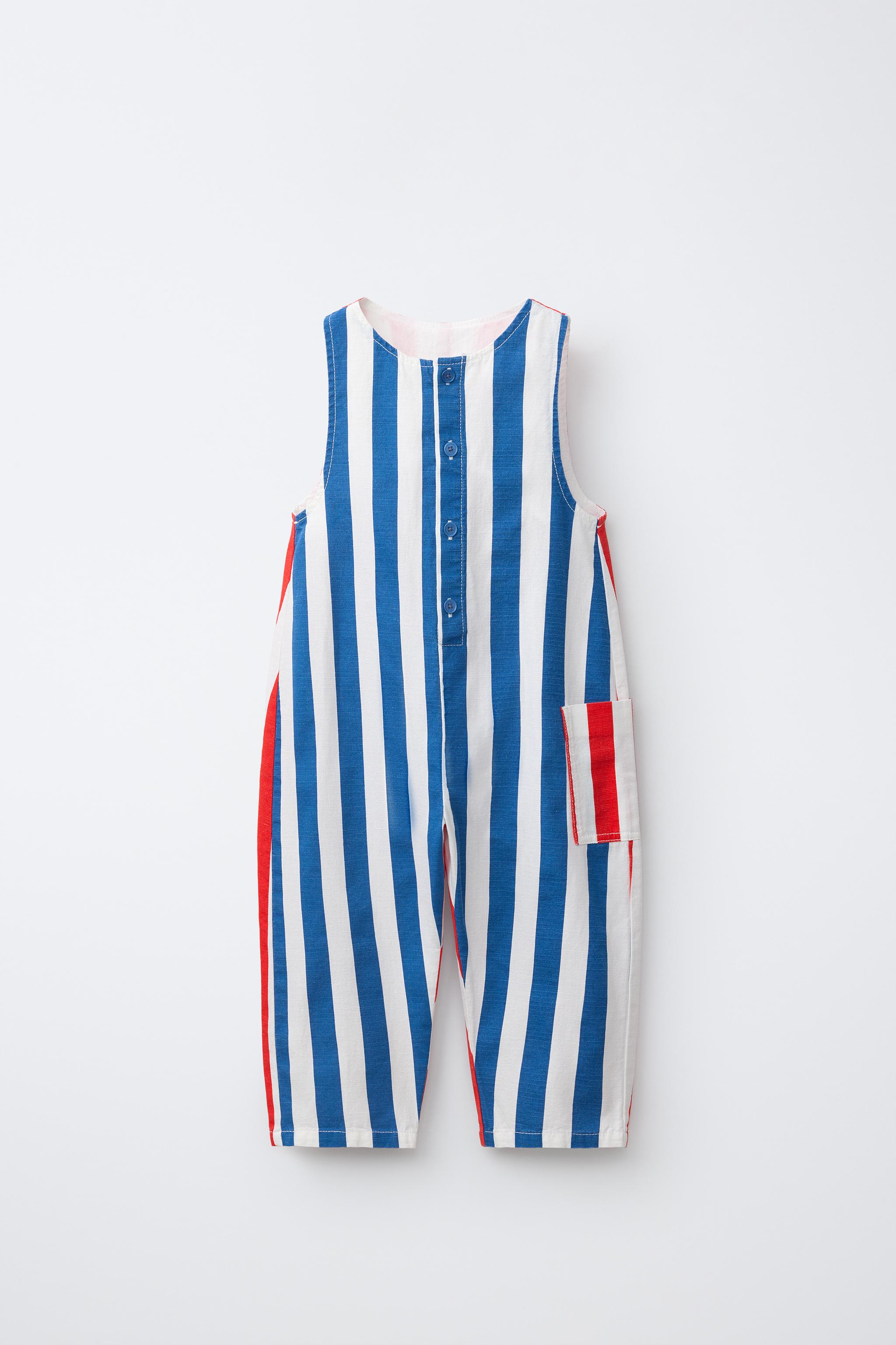 STRIPED COTTON LINEN OVERALLS