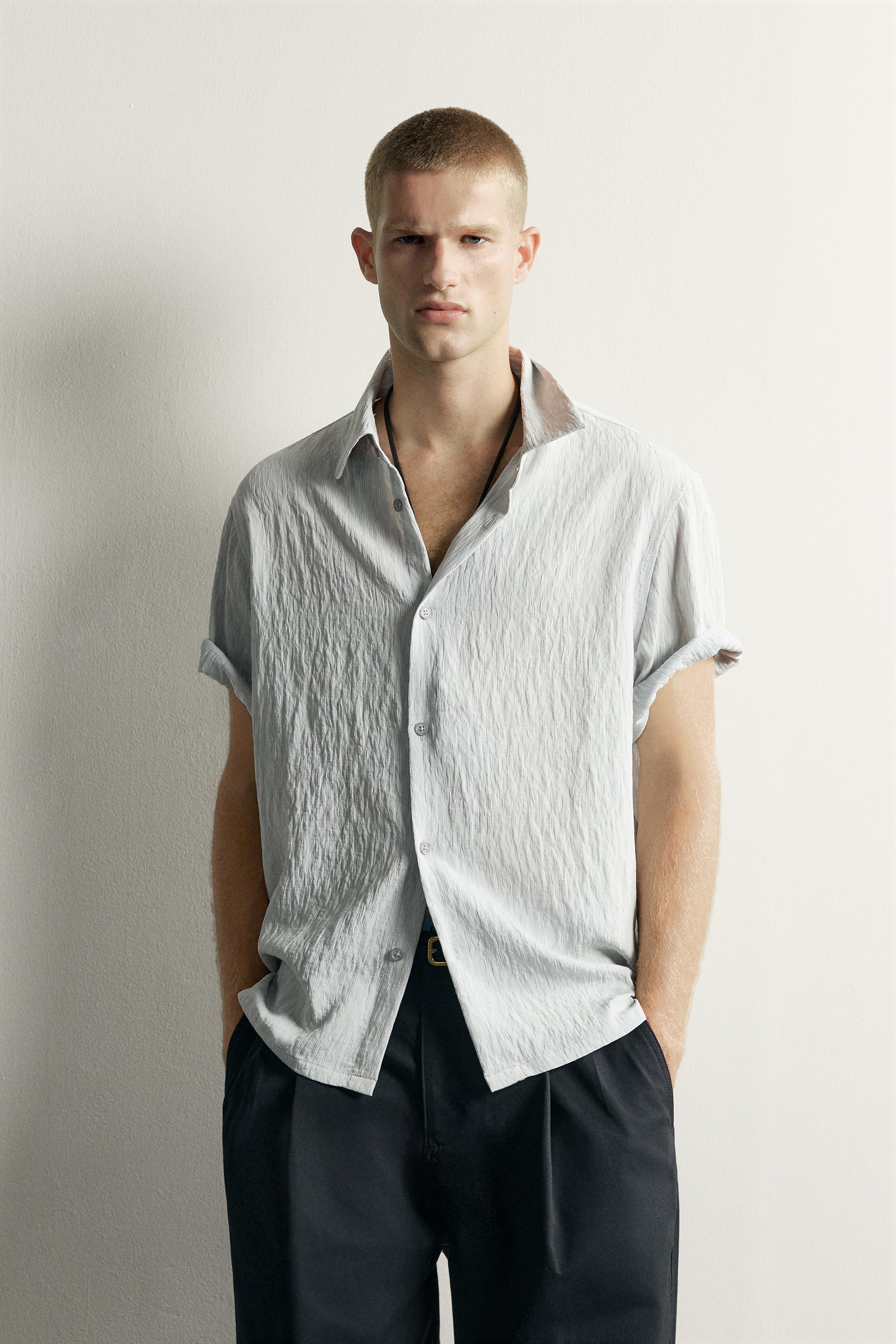 TEXTURED RELAXED FIT FLOWY SHIRT — White / Gray