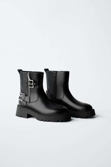 Zara BUCKLED ANKLE BOOTS - Black