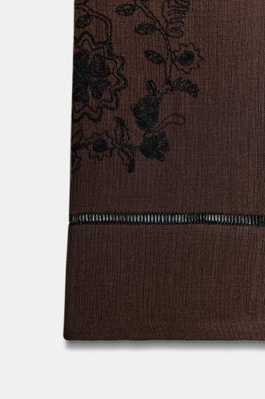 PANTALON LARGE BRODERIES ET ENTRE-DEUX - Marron de Zara - Image 7
