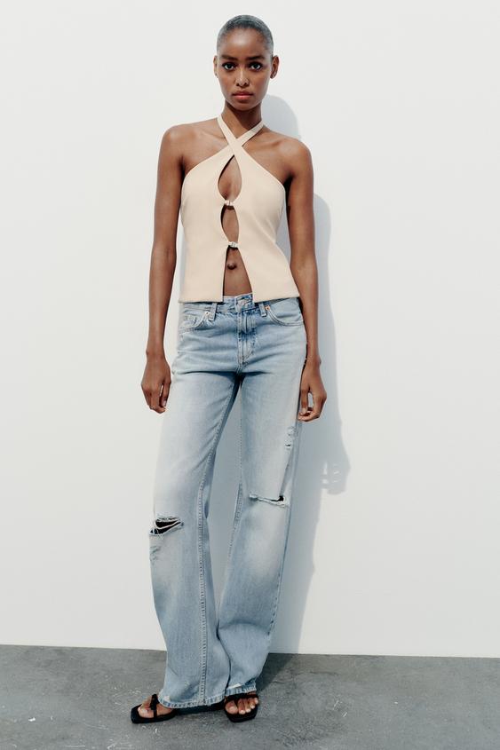 FITTED HALTER TOP WITH BUCKLES - Beige | ZARA Singapore