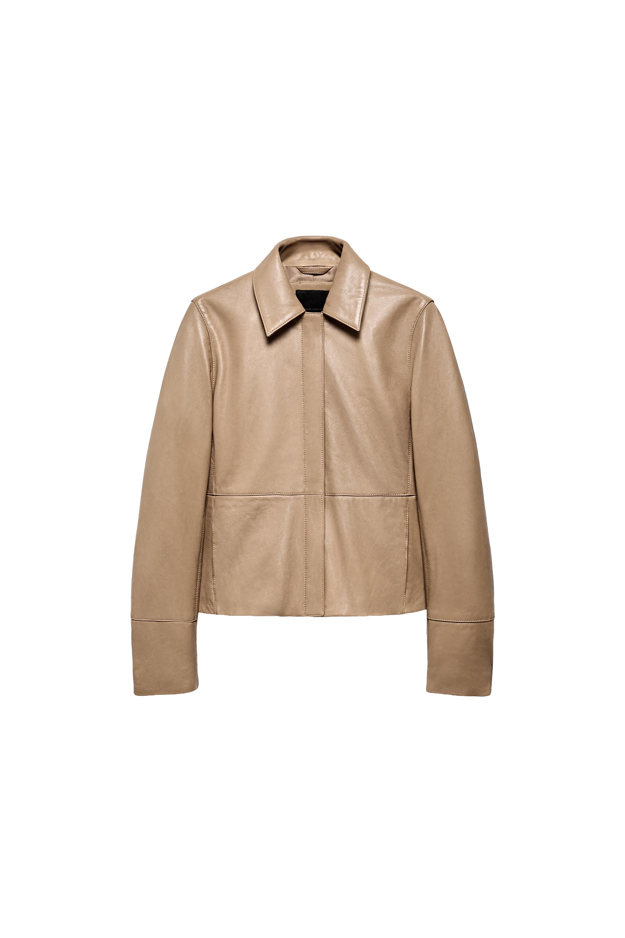 100% LEATHER FITTED BLAZER - Stone | ZARA United States