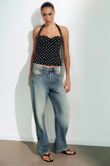 TOP HALTER DECOTE REDONDO COM BOLINHAS - Preto / Branco da Zara