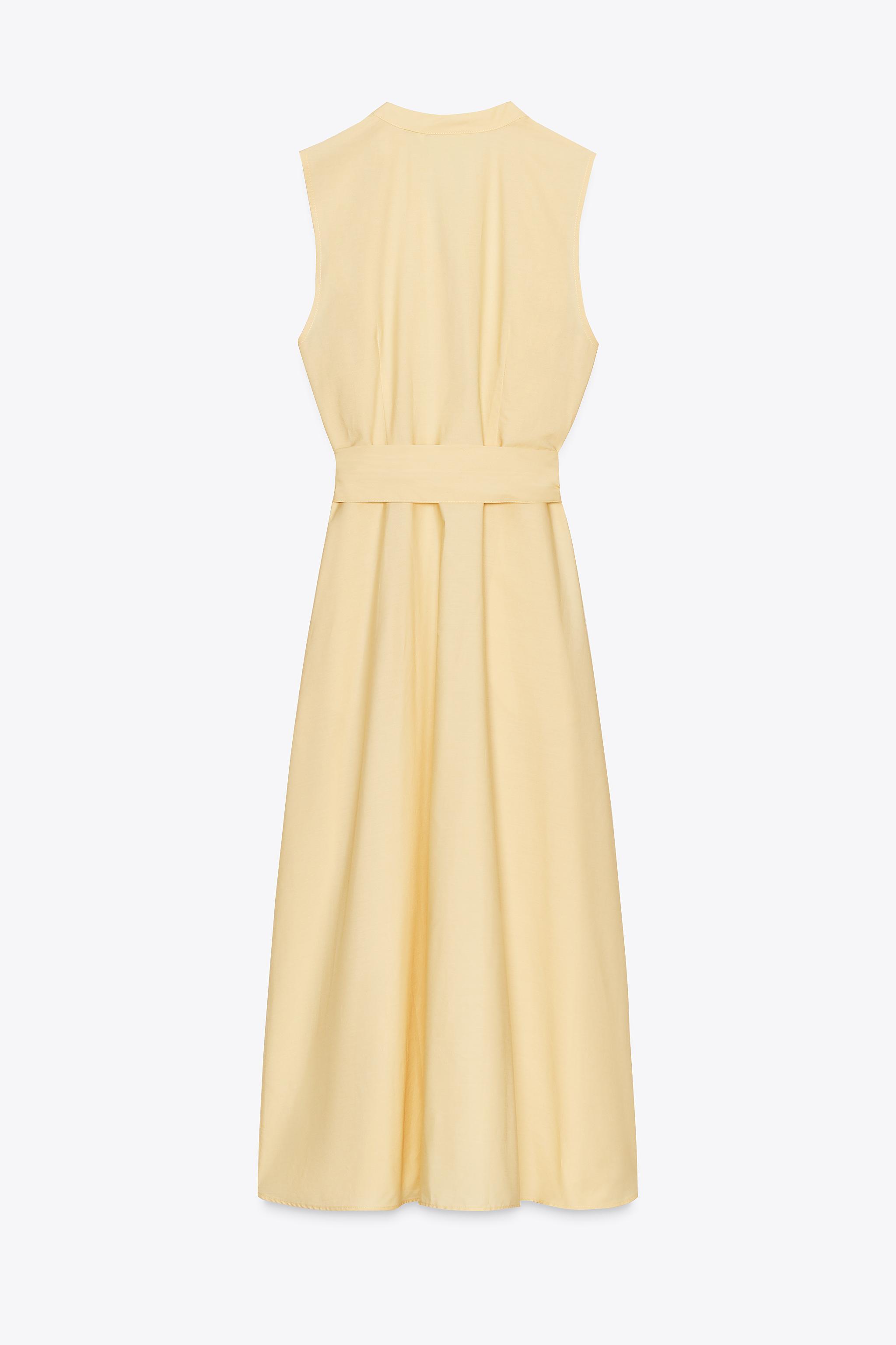 POPLIN MIDI DRESS WITH BELT - Butter | ZARA Singapore