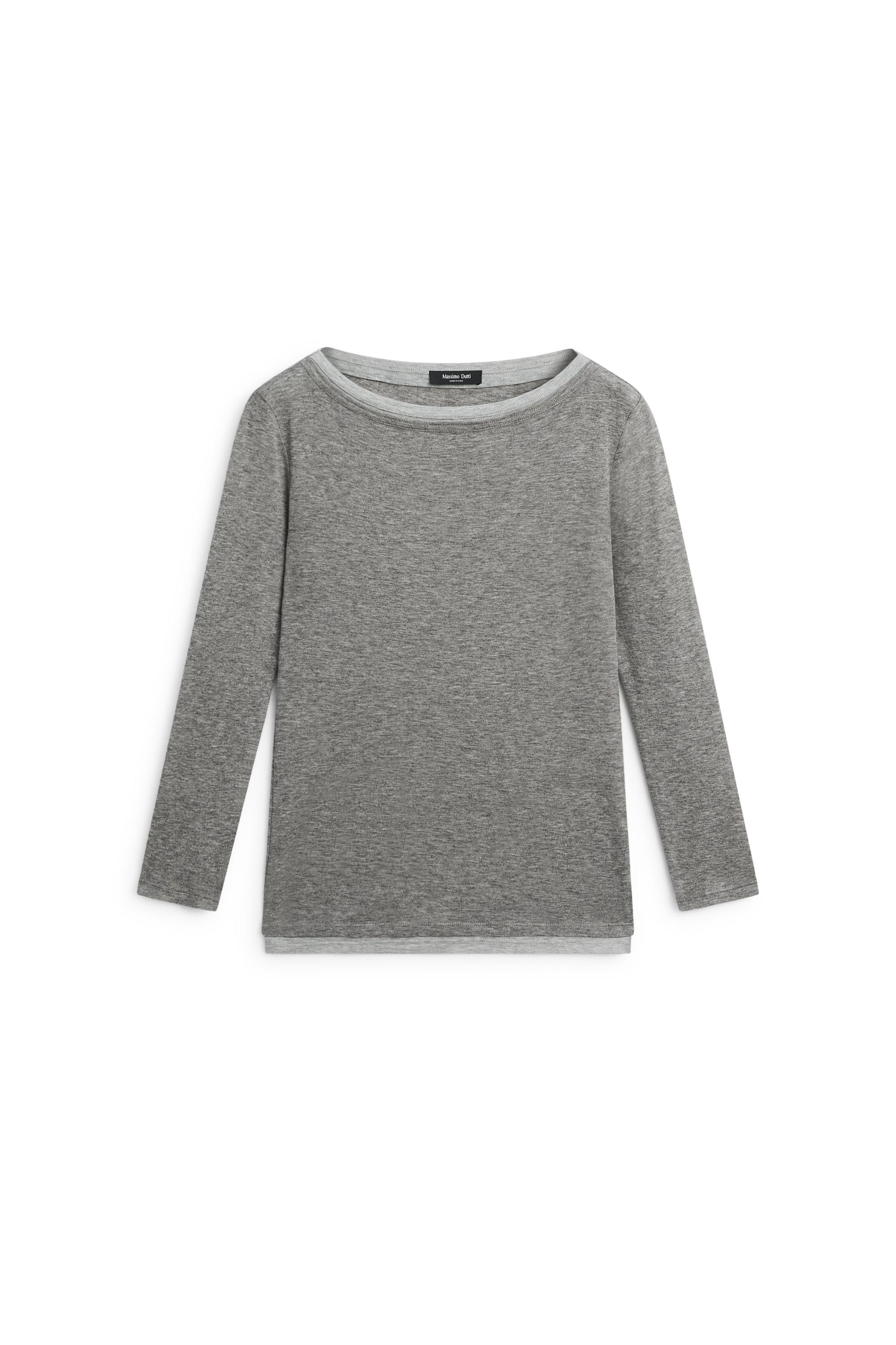 Boat-neck T-shirt with faux double-layer detail - Gray marl | ZARA