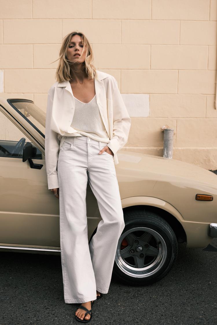 Wide Leg Jeans Jeans Blanco Mujer Zara Pantalon Vaquero Blanco