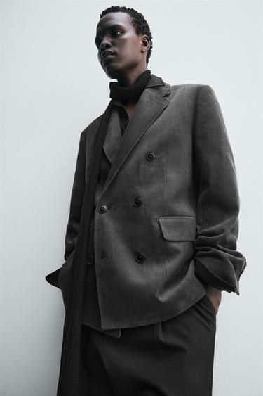 DOUBLE-BREASTED CORDUROY BLAZER - Anthracite grey by Zara - Image 4