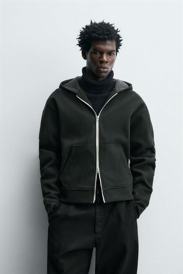 SUDADERA FIELTRO CAPUCHA - Verde oscuro de Zara